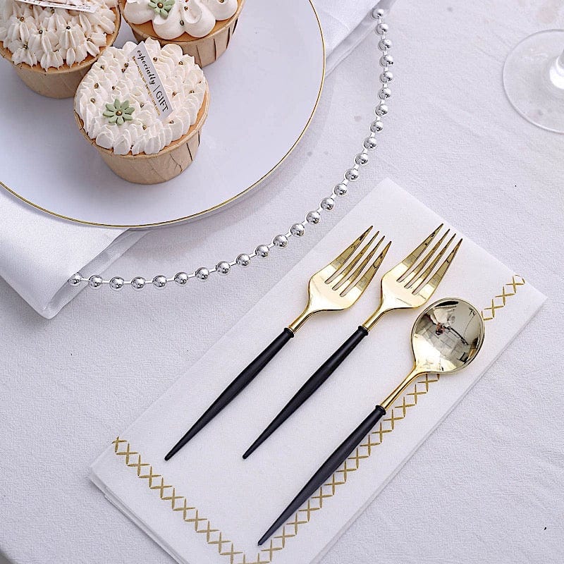 24 pcs 6" Gold Premium Fork and Spoon Plastic Cutlery - Disposable Tableware
