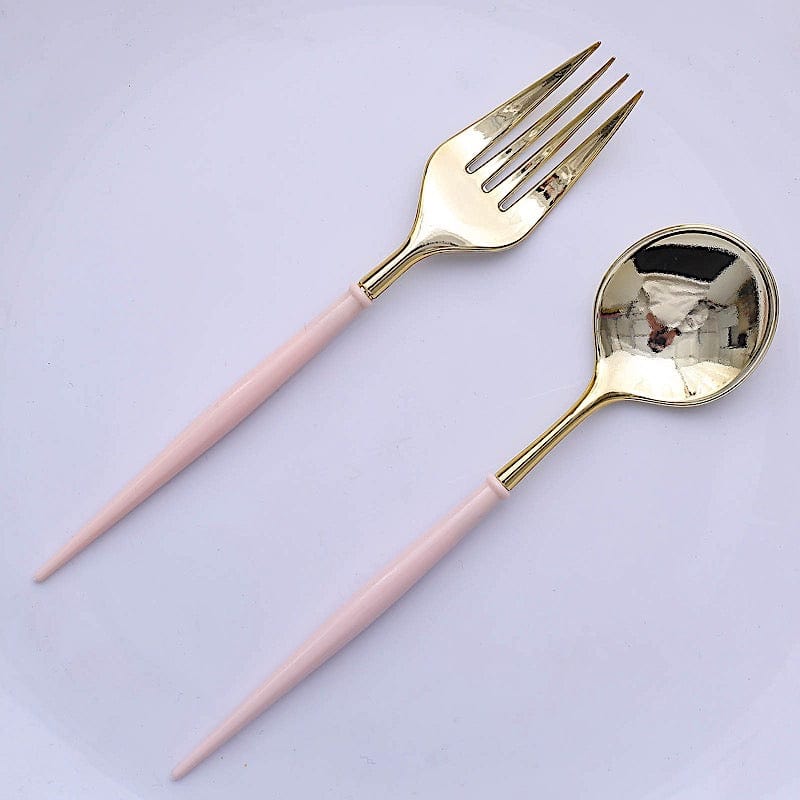 24 pcs 6" Gold Premium Fork and Spoon Plastic Cutlery - Disposable Tableware