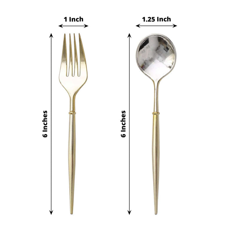 24 pcs 6" Gold Premium Fork and Spoon Plastic Cutlery - Disposable Tableware