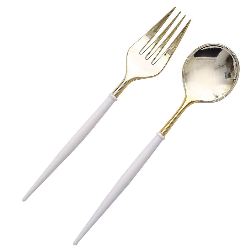 24 pcs 6" Gold Premium Fork and Spoon Plastic Cutlery - Disposable Tableware