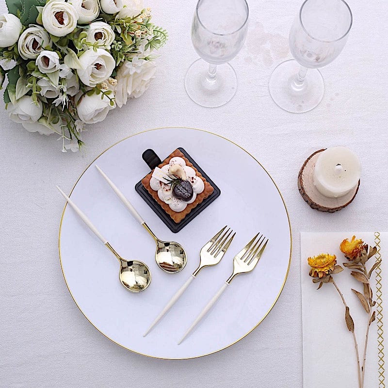 24 pcs 6" Gold Premium Fork and Spoon Plastic Cutlery - Disposable Tableware