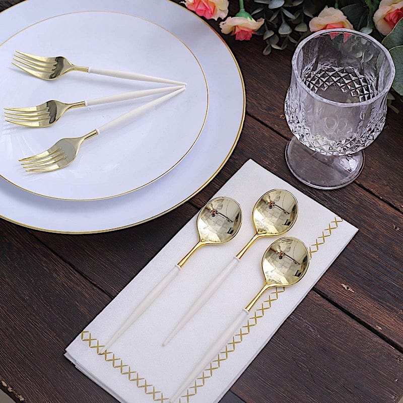 24 pcs 6" Gold Premium Fork and Spoon Plastic Cutlery - Disposable Tableware