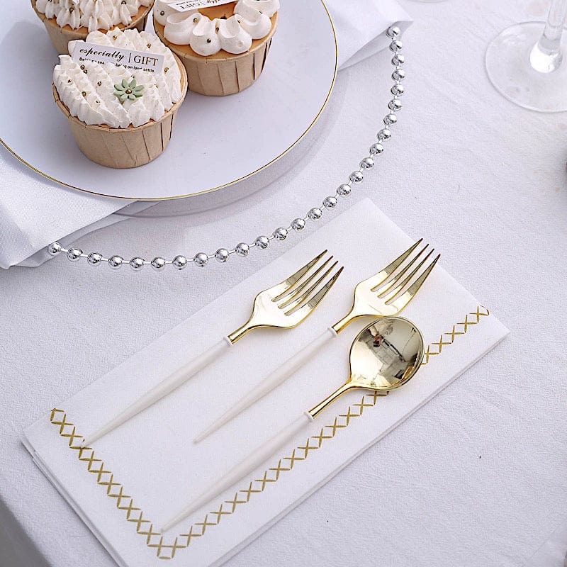 24 pcs 6" Gold Premium Fork and Spoon Plastic Cutlery - Disposable Tableware