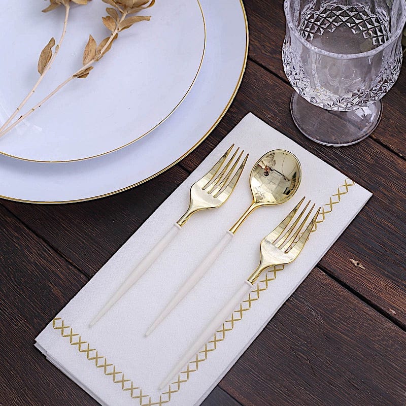 24 pcs 6" Gold Premium Fork and Spoon Plastic Cutlery - Disposable Tableware