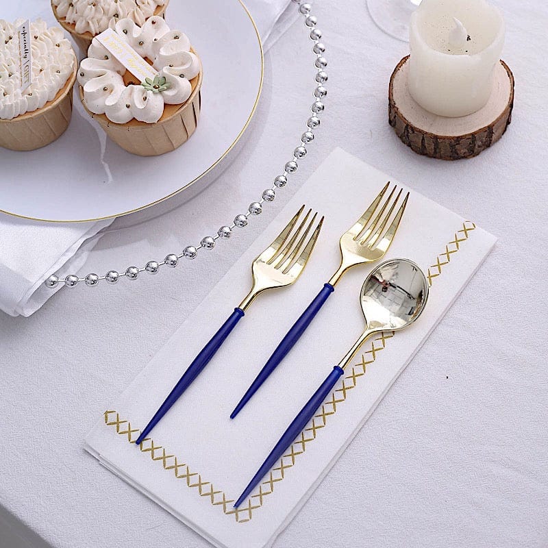 24 pcs 6" Gold Premium Fork and Spoon Plastic Cutlery - Disposable Tableware