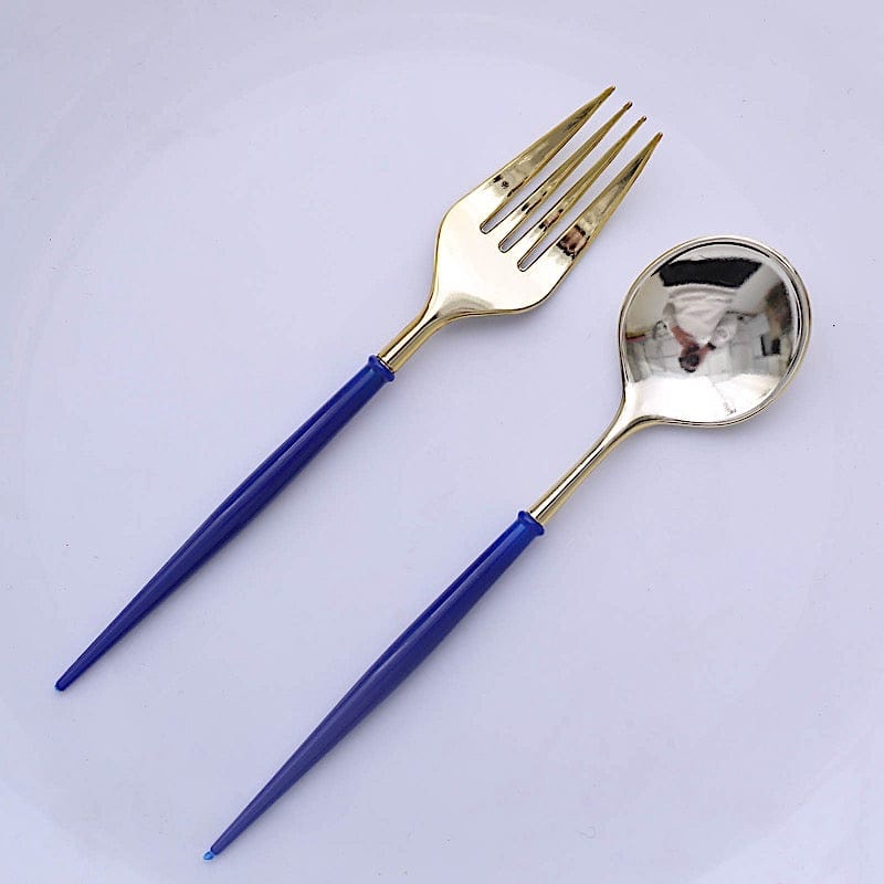 24 pcs 6" Gold Premium Fork and Spoon Plastic Cutlery - Disposable Tableware