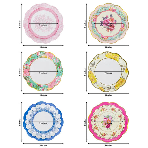 24 pcs 9" Floral Paper Dinner Plates with Scalloped Edge - Assorted DSP_PPR0017_9_MIX