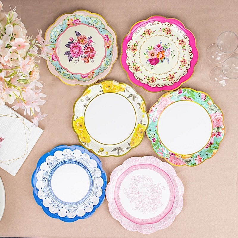 24 pcs 9" Floral Paper Dinner Plates with Scalloped Edge - Assorted DSP_PPR0017_9_MIX