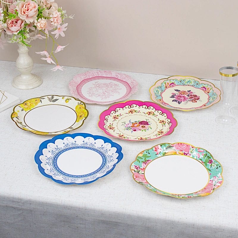 24 pcs 9" Floral Paper Dinner Plates with Scalloped Edge - Assorted DSP_PPR0017_9_MIX