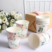 24 pcs 9 oz Pink and Gold Foil Peony Flower Paper Cups - Disposable Tableware DSP_PCUP_024_9_GOLD