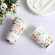 24 pcs 9 oz Pink and Gold Foil Peony Flower Paper Cups - Disposable Tableware DSP_PCUP_024_9_GOLD