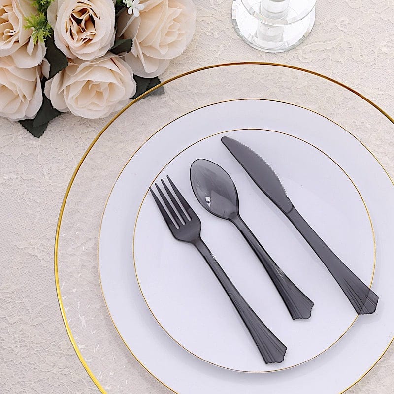 24 pcs Clear Elegant Forks Spoons and Knives Set - Disposable Tableware