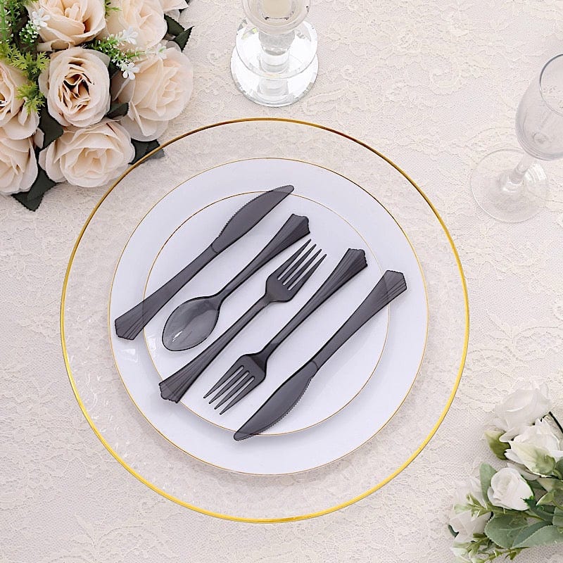 24 pcs Clear Elegant Forks Spoons and Knives Set - Disposable Tableware