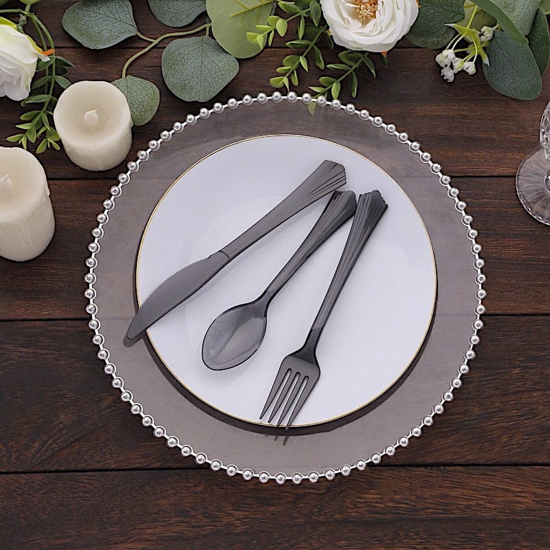 24 pcs Clear Elegant Forks Spoons and Knives Set - Disposable Tableware