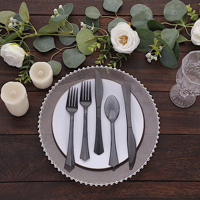 24 pcs Clear Elegant Forks Spoons and Knives Set - Disposable Tableware