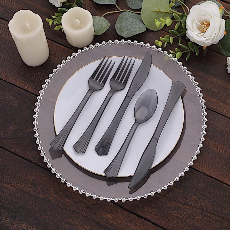 24 pcs Clear Elegant Forks Spoons and Knives Set - Disposable Tableware