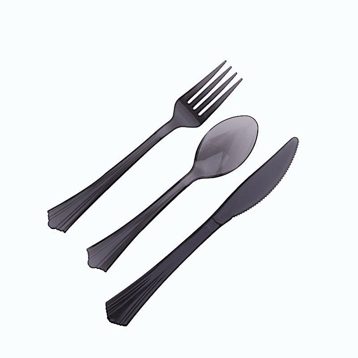 24 pcs Clear Elegant Forks Spoons and Knives Set - Disposable Tableware DSP_YY0007_7_TBK