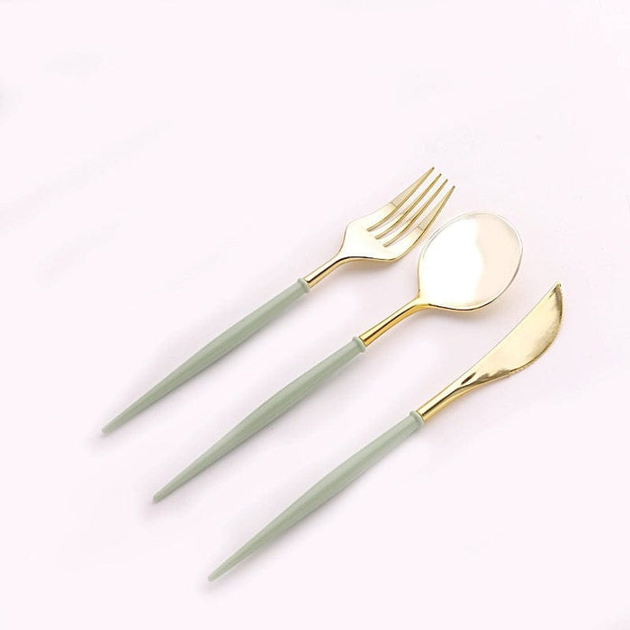 24 pcs Plastic Cutlery Spoon Fork Knife Set - Disposable Tableware DSP_YY0010_8_GD_SAGE