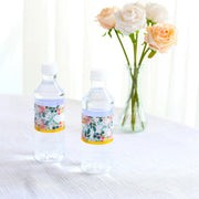 24 Peony Floral Water Bottle Labels with Gold Trim - White and Pink STK_BOTT_FLOR01_GOLD