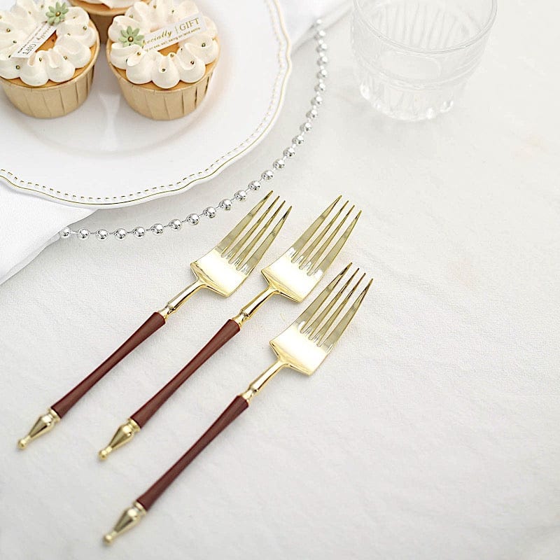 24 Plastic 8" Gold Brown Plastic Forks with Roman Column Handle - Disposable Tableware DSP_YF0015_8_BRN