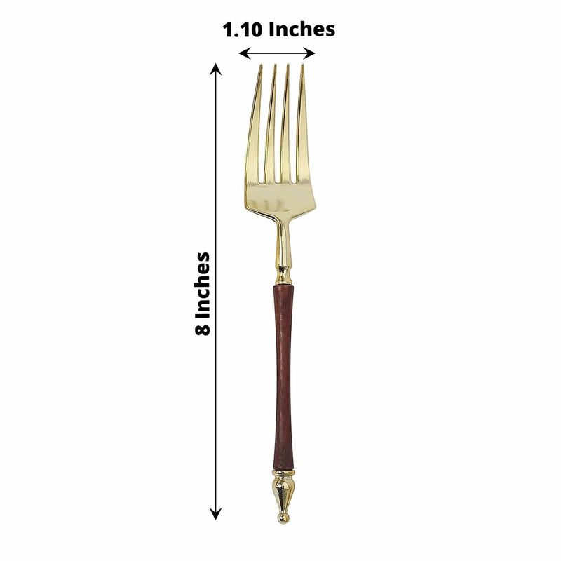 24 Plastic 8" Gold Brown Plastic Forks with Roman Column Handle - Disposable Tableware DSP_YF0015_8_BRN