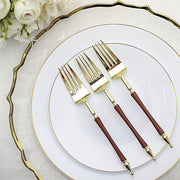 24 Plastic 8" Gold Brown Plastic Forks with Roman Column Handle - Disposable Tableware DSP_YF0015_8_BRN