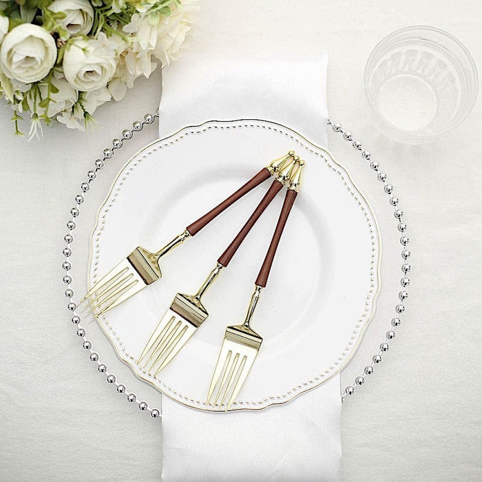 24 Plastic 8" Gold Brown Plastic Forks with Roman Column Handle - Disposable Tableware DSP_YF0015_8_BRN