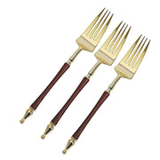 24 Plastic 8" Gold Brown Plastic Forks with Roman Column Handle - Disposable Tableware DSP_YF0015_8_BRN