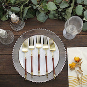 24 Plastic 8" Gold Brown Plastic Forks with Roman Column Handle - Disposable Tableware DSP_YF0015_8_BRN