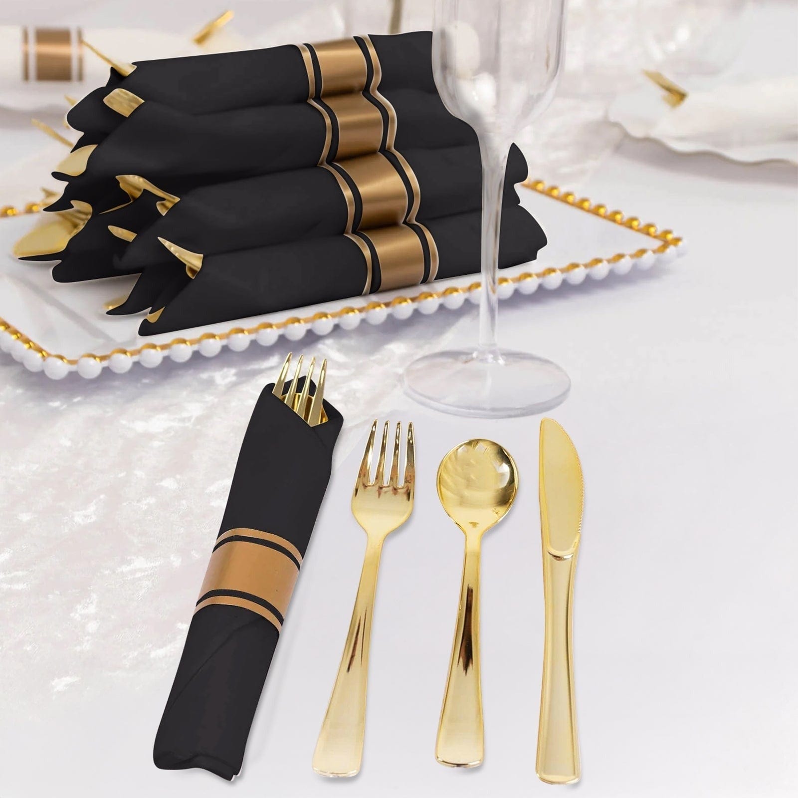 24 Plastic Silverware with Pre Rolled Paper Napkins
