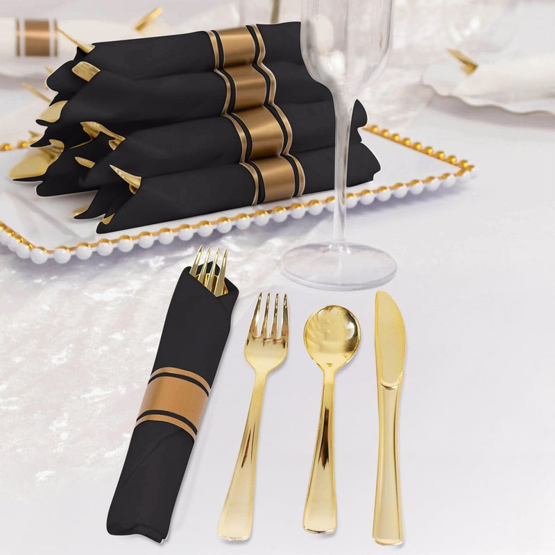 24 Plastic Silverware with Pre Rolled Paper Napkins