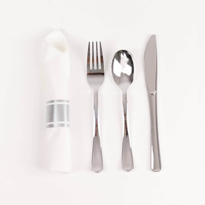 24 Plastic Silverware with Pre Rolled Paper Napkins DSP_YY001_KIT_SILV