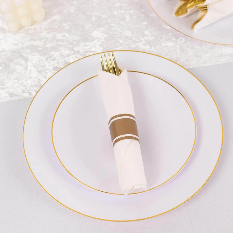 24 Plastic Silverware with Pre Rolled White Paper Napkins - Rose Gold