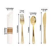 24 Plastic Silverware with Pre Rolled White Paper Napkins - Rose Gold