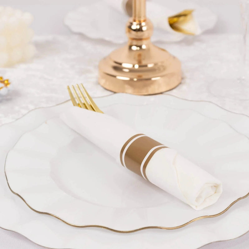 24 Plastic Silverware with Pre Rolled White Paper Napkins - Rose Gold