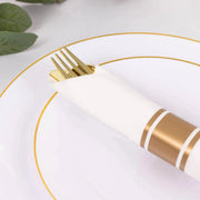 24 Plastic Silverware with Pre Rolled White Paper Napkins - Rose Gold