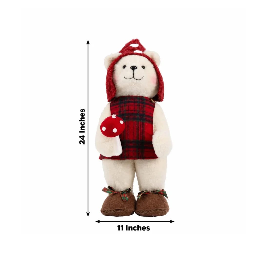 24" Plush Teddy Bear Gnome Christmas Figurine with Red Plaid Outfit - White DECO_XMAS_BEAR04_24_WHT
