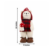 24" Plush Teddy Bear Gnome Christmas Figurine with Red Plaid Outfit - White DECO_XMAS_BEAR04_24_WHT