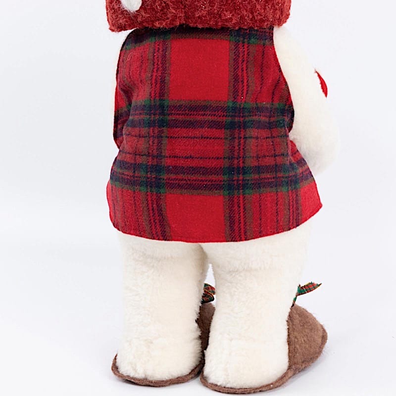 24" Plush Teddy Bear Gnome Christmas Figurine with Red Plaid Outfit - White DECO_XMAS_BEAR04_24_WHT