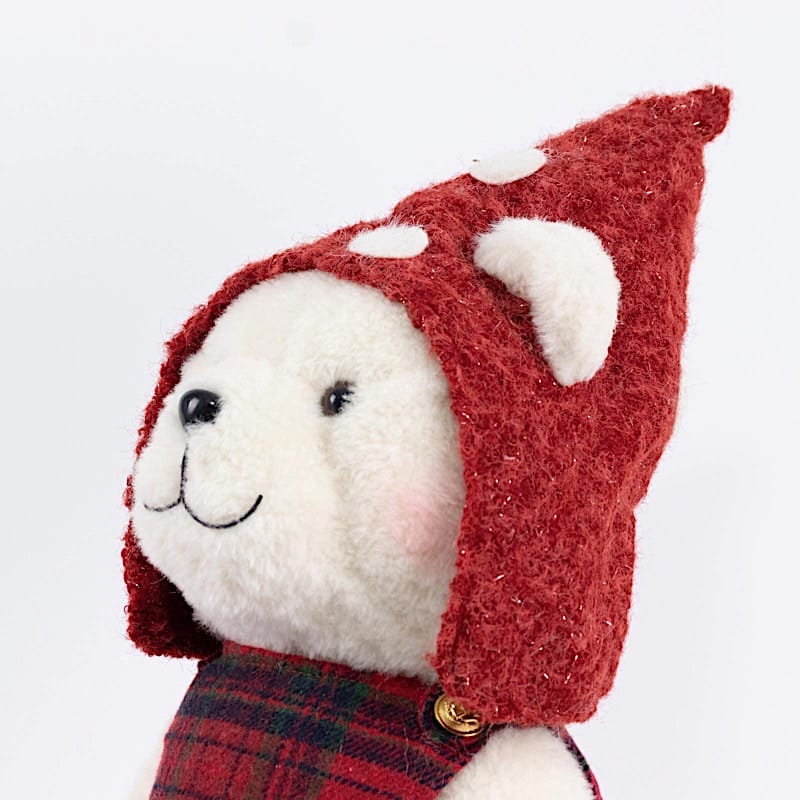 24" Plush Teddy Bear Gnome Christmas Figurine with Red Plaid Outfit - White DECO_XMAS_BEAR04_24_WHT