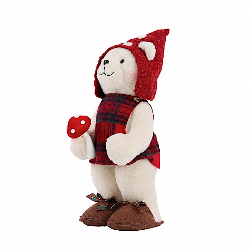 24" Plush Teddy Bear Gnome Christmas Figurine with Red Plaid Outfit - White DECO_XMAS_BEAR04_24_WHT