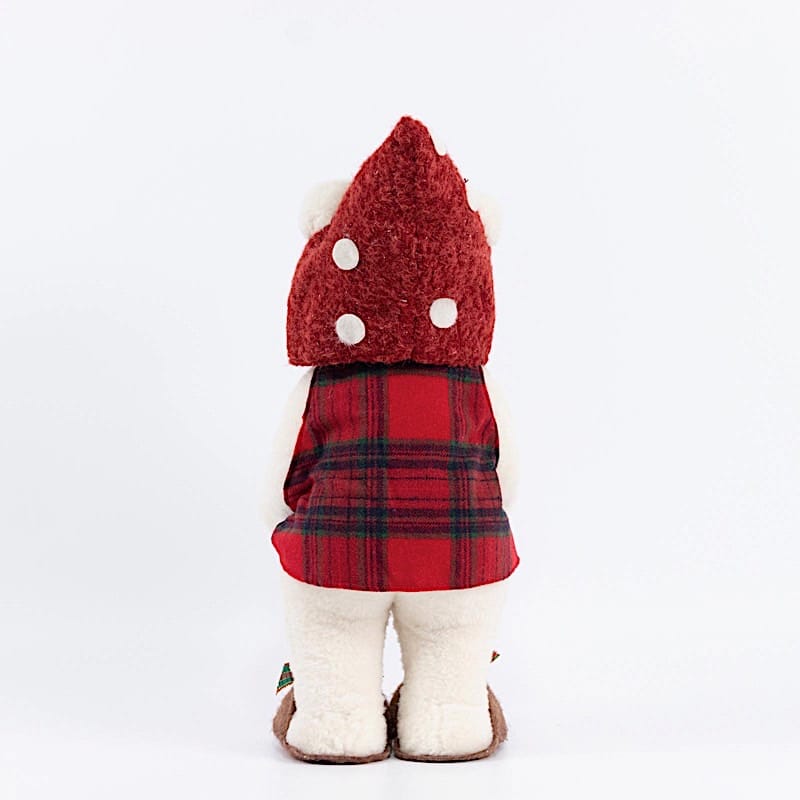 24" Plush Teddy Bear Gnome Christmas Figurine with Red Plaid Outfit - White DECO_XMAS_BEAR04_24_WHT