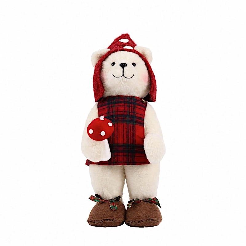 24" Plush Teddy Bear Gnome Christmas Figurine with Red Plaid Outfit - White DECO_XMAS_BEAR04_24_WHT