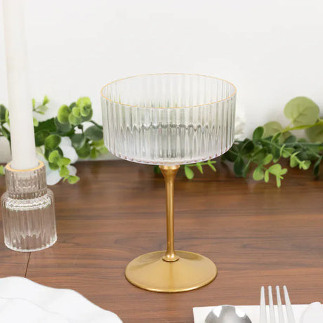 24 Ribbed 10 oz Premium Plastic Disposable Champagne Glasses with Detachable Stem