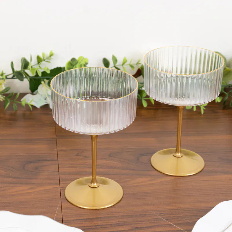 24 Ribbed 10 oz Premium Plastic Disposable Champagne Glasses with Detachable Stem