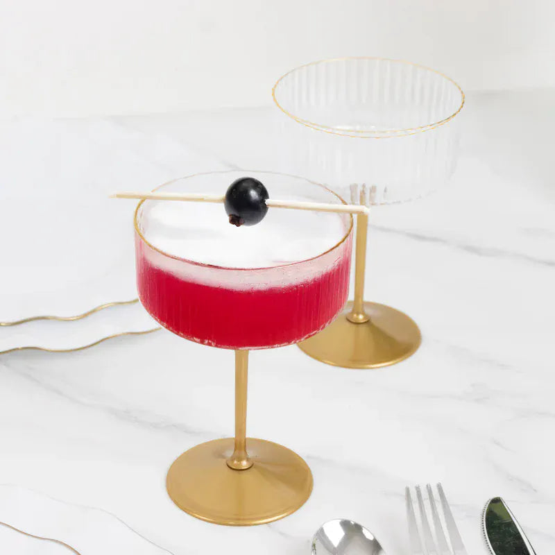 24 Ribbed 10 oz Premium Plastic Disposable Champagne Glasses with Detachable Stem