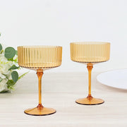 24 Ribbed 10 oz Premium Plastic Disposable Champagne Glasses with Detachable Stem