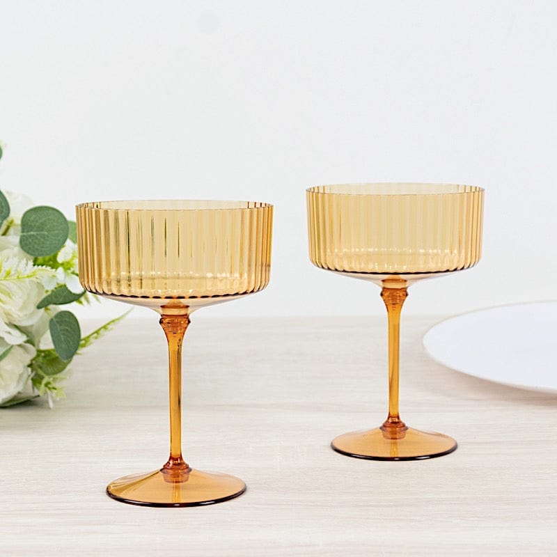 24 Ribbed 10 oz Premium Plastic Disposable Champagne Glasses with Detachable Stem