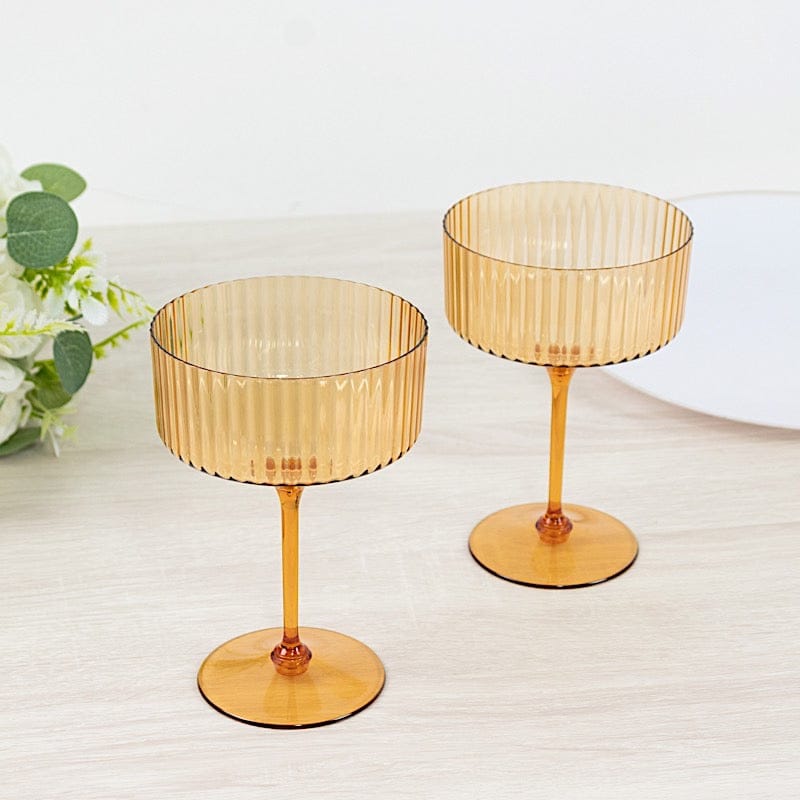 24 Ribbed 10 oz Premium Plastic Disposable Champagne Glasses with Detachable Stem