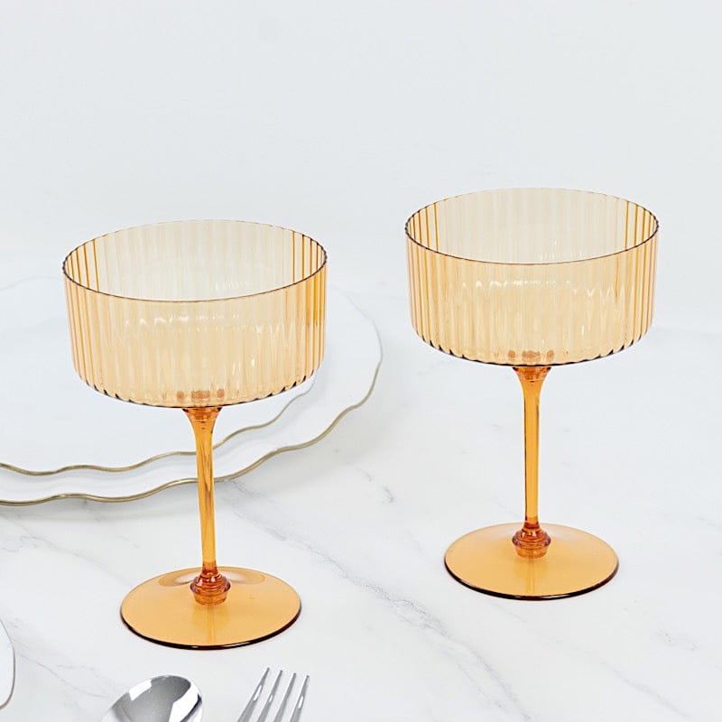 24 Ribbed 10 oz Premium Plastic Disposable Champagne Glasses with Detachable Stem